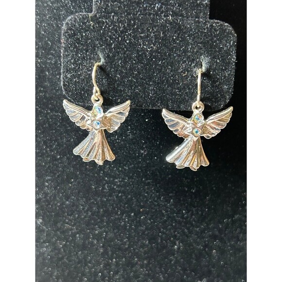 Jewelry - Silver Tone and Crystal Angel Earrings